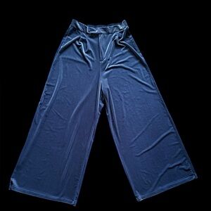 Wide-Leg Blue Velvet Pants